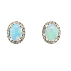 Natural 1.79ct Opal Diamond Earrings 14KT White Gold