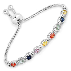 1.80 Carat Genuine Multi Sapphire .925 Sterling Silver Bracelet