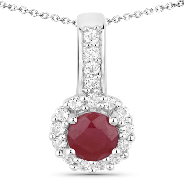 2.17 Carat Genuine Ruby and White Topaz .925 Sterling Silver Jewelry Set