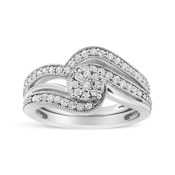 .925 Sterling Silver 1/3ct Cttw Multi-Diamond Bypass Vintage-Style Bridal Set Ring and Band (I-J Color, I3 Clarity) - Size 7