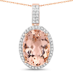 7.84 Carat Genuine Morganite and White Diamond 14K Rose Gold Pendant