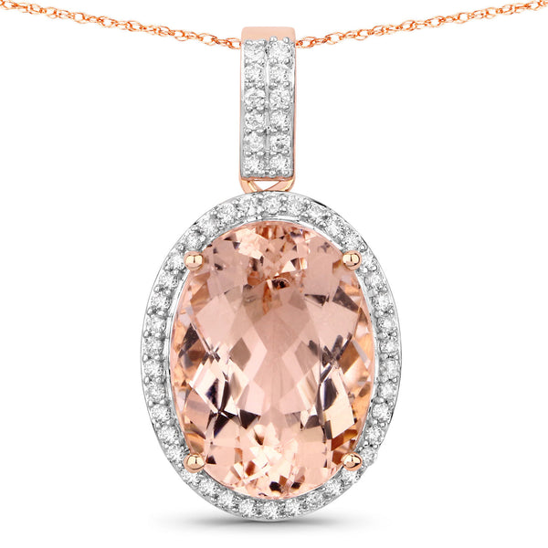 7.84 Carat Genuine Morganite and White Diamond 14K Rose Gold Pendant