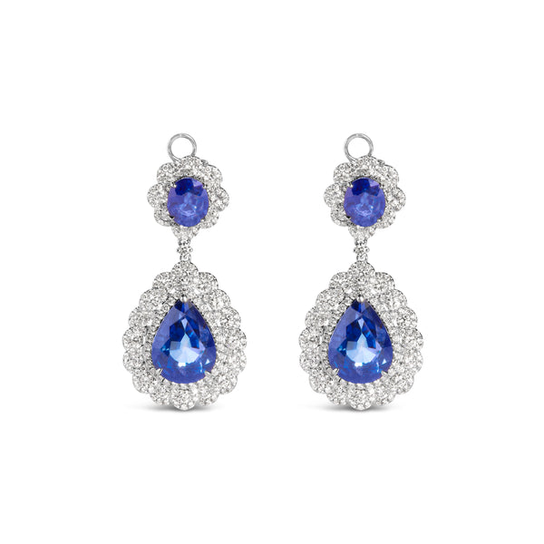 18K White Gold 25.0 Cttw Blue Sapphire and Diamond 4 5/8 Cttw Diamond Halo Dangle Earring (G-H Color, SI1-SI2 Clarity)