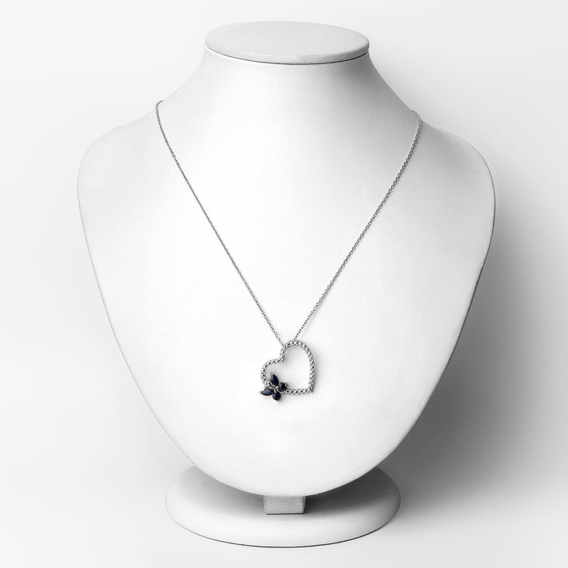 0.50 Carat Genuine Blue Sapphire and Created White Sapphire .925 Sterling Silver Pendant