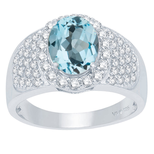 V3 Jewelry Sky Blue Topaz & White Topaz Halo Ring