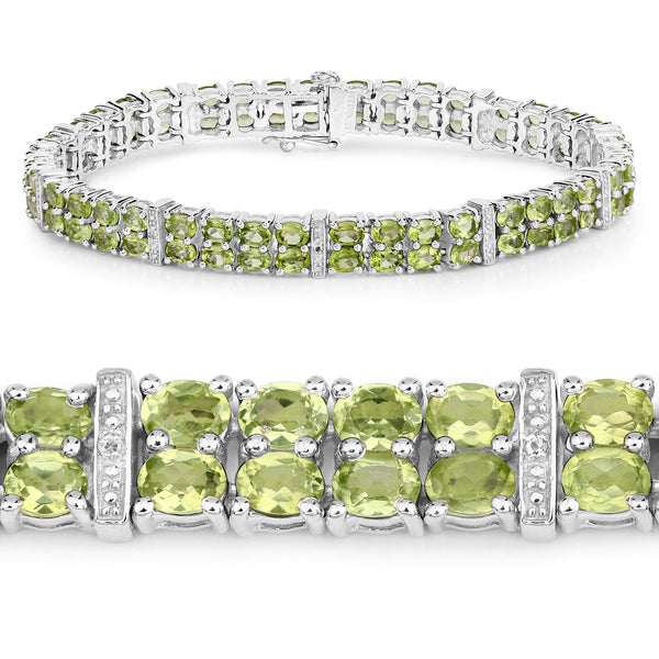 12.97 Carat Genuine Peridot and White Topaz .925 Sterling Silver Bracelet