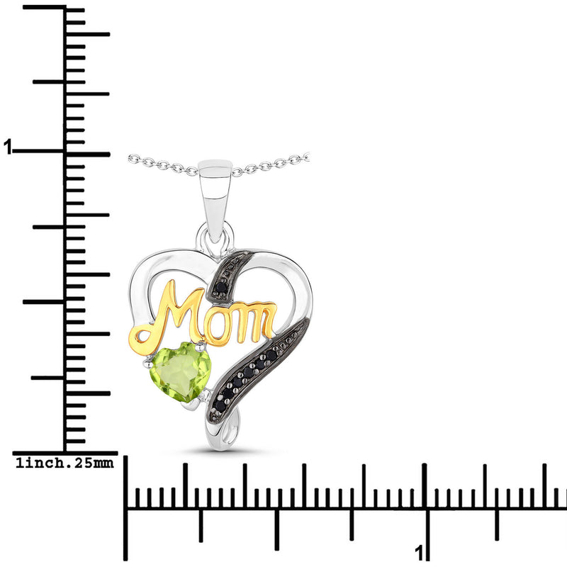 0.49 Carat Genuine Peridot and Black Spinel .925 Sterling Silver Pendant