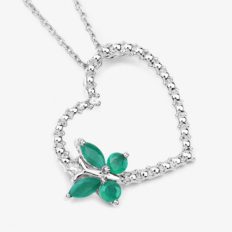 0.46 Carat Genuine Emerald and Created White Sapphire .925 Sterling Silver Pendant