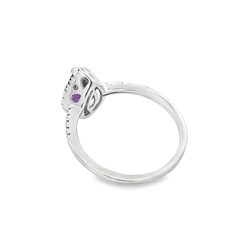 Genuine .98ct Amethyst Diamond Ring 14KT White Gold