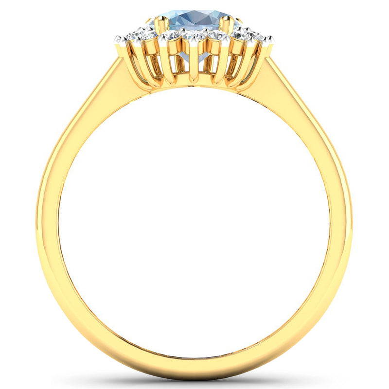 1.62 Carat Genuine Aquamarine and White Diamond 14K Yellow Gold Ring