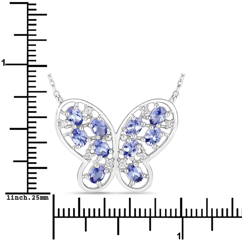 1.86 Carat Genuine Tanzanite and White Zircon .925 Sterling Silver Necklace