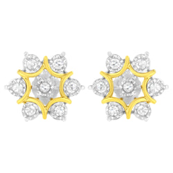 10K Yellow Gold Plated .925 Sterling Silver 1/4 Cttw Miracle Set Round-Cut Diamond Floral Earring (I-J Color, I2-I3 Clarity)