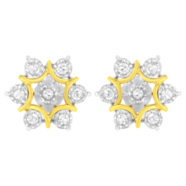 10K Yellow Gold Plated .925 Sterling Silver 1/4 Cttw Miracle Set Round-Cut Diamond Floral Earring (I-J Color, I2-I3 Clarity)