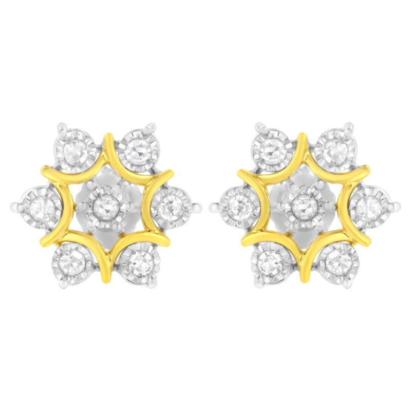 10K Yellow Gold Plated .925 Sterling Silver 1/4 Cttw Miracle Set Round-Cut Diamond Floral Earring (I-J Color, I2-I3 Clarity)