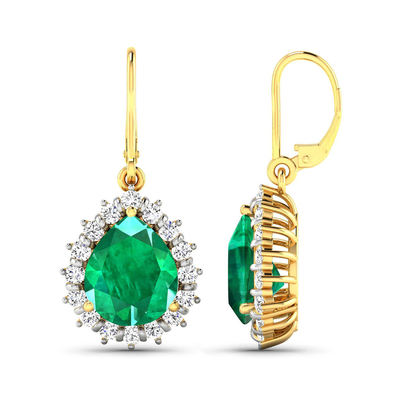 3.33 Carat Genuine Zambian Emerald and White Diamond 14K Yellow Gold Earrings