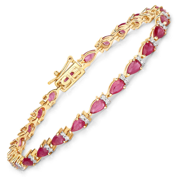 6.65 Carat Genuine Ruby and White Diamond 14K Yellow Gold Bracelet