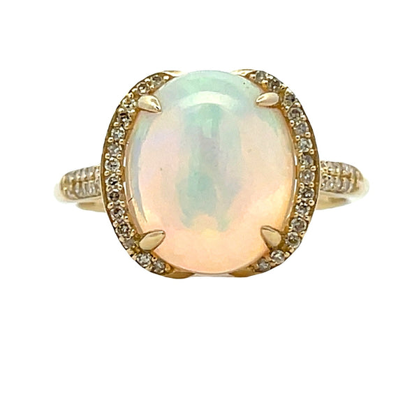 Natural 3.13ct Opal Diamond Ring 14KT Yellow Gold