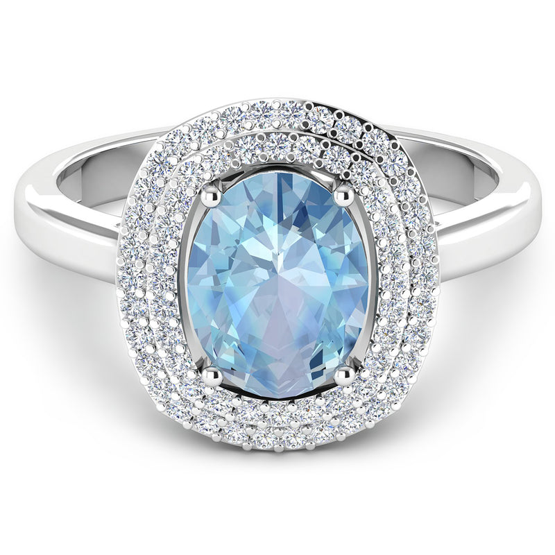 1.72 Carat Genuine Aquamarine and White Diamond 14K White Gold Ring