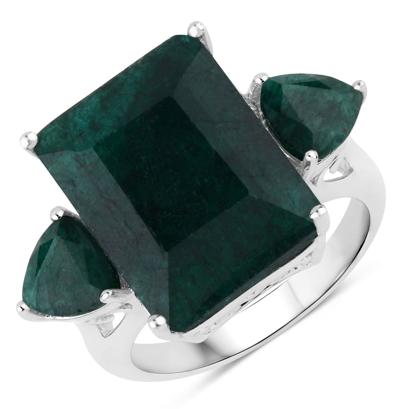 10.54 Carat Dyed Emerald .925 Sterling Silver Ring