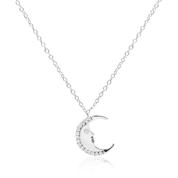 925 Sterling Silver 1/10ct Diamond Crescent Man on the Moon 18" Pendant Necklace  (H-I Color, SI1-SI2 Clarity)