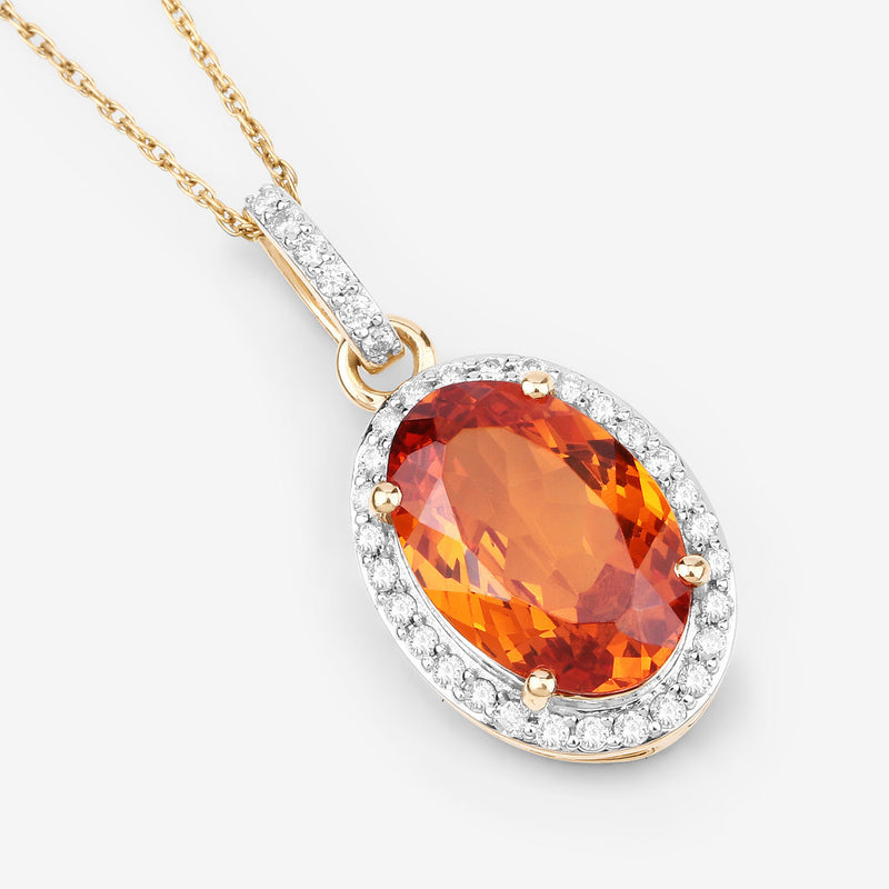 4.83 Carat Genuine Spessartite Garnet and White Diamond 14K Yellow Gold Pendant