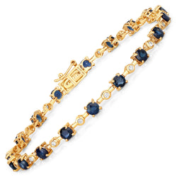 4.88 Carat Genuine Blue Sapphire and White Diamond 14K Yellow Gold Bracelet