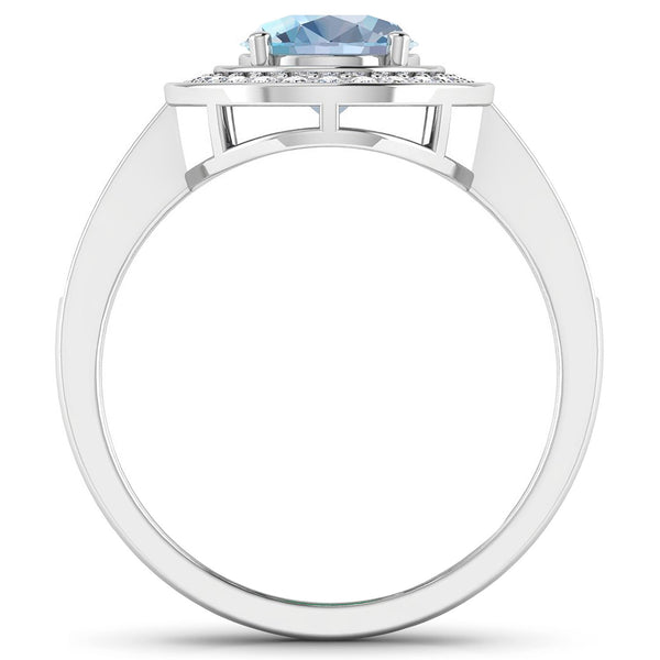 1.63 Carat Genuine Aquamarine and White Diamond 14K White Gold Ring