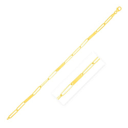 14k Yellow Gold 7 inch Alternating Paperclip Chain Link and Gold Bar Bracelet