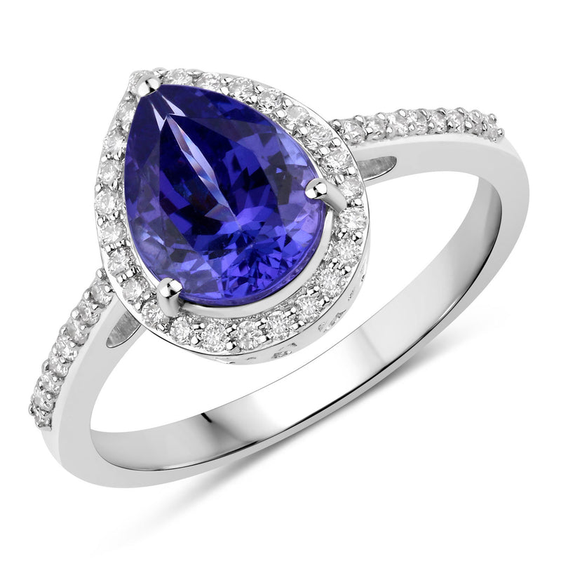 2.23 Carat Genuine Tanzanite and White Diamond 14K White Gold Ring