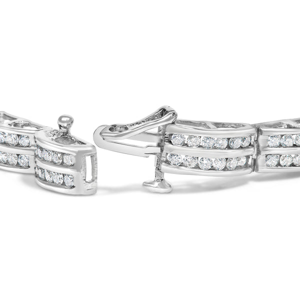 14K White Gold 3 1/5 Cttw Channel Set Diamond Double Row Tennis Bracelet (H-I Color, I1-I2 Clarity) - 7" Inches