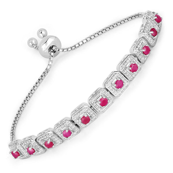 1.43 Carat Genuine Ruby .925 Sterling Silver Bracelet