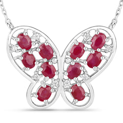 2.36 Carat Genuine Ruby and White Zircon .925 Sterling Silver Necklace