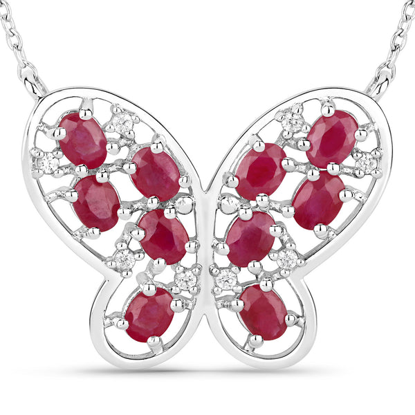 2.36 Carat Genuine Ruby and White Zircon .925 Sterling Silver Necklace