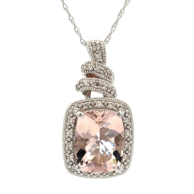 Morganite Diamond Fashion Pendants 14KT White Gold