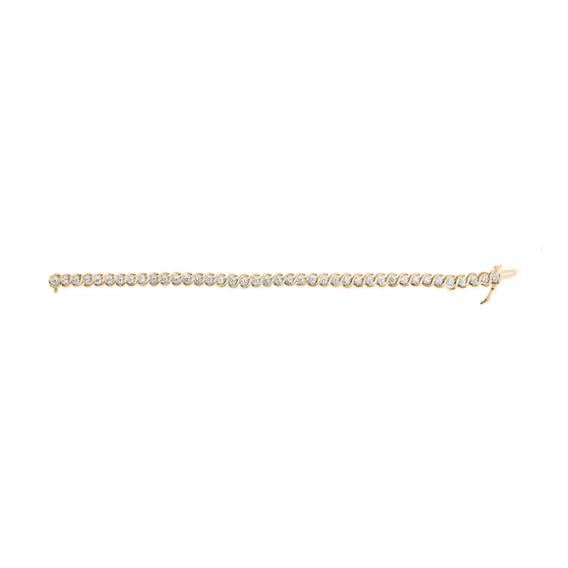 10K Yellow Gold 3 cttw Round-Cut Diamond Spiral Link 7.50" Bracelet (I-J Color, I1-I2 Clarity)