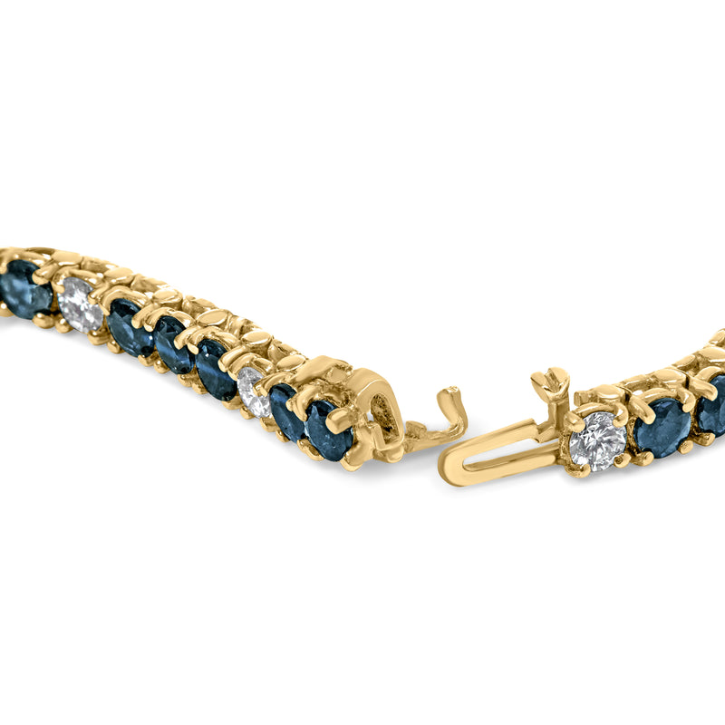 18K Yellow Gold Alternating 1 1/5 Cttw Diamond and 3X3 MM Blue Sapphire Tennis Bracelet (G-H Color, VS1-VS2 Clarity) - 7" Inches