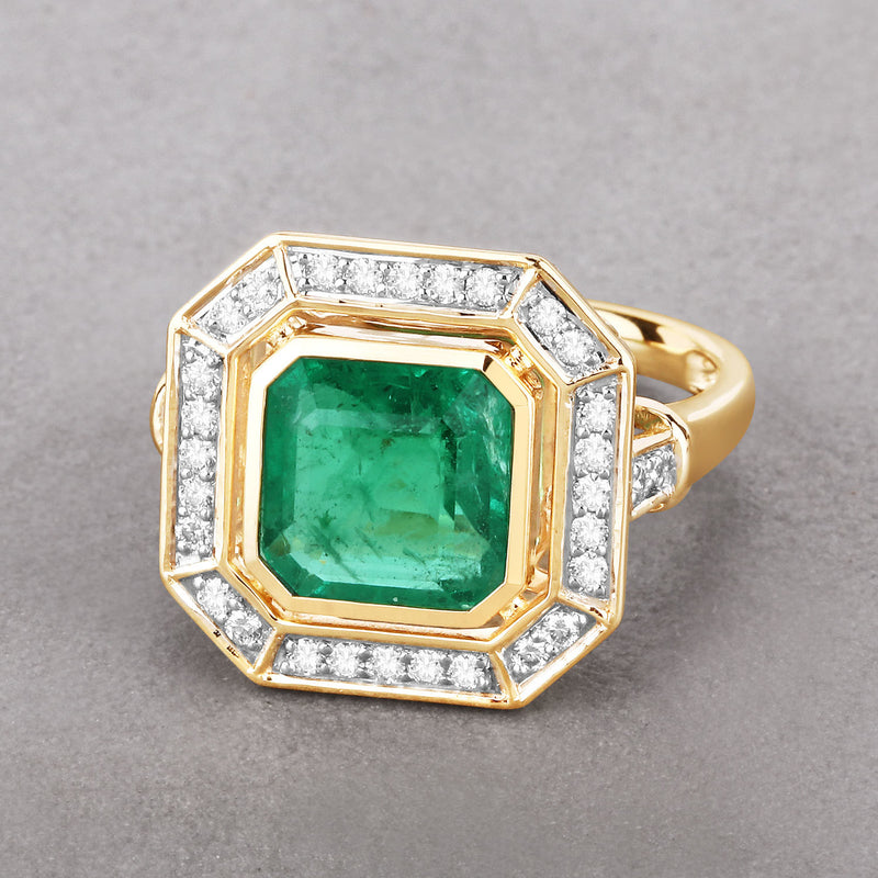 IGI Certified 2.87 Carat Genuine Zambian Emerald and White Diamond 14K Yellow Gold Ring