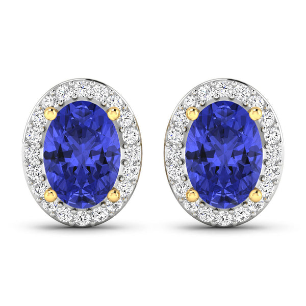 1.50 Carat Genuine Tanzanite and White Diamond 14K Yellow Gold Earrings