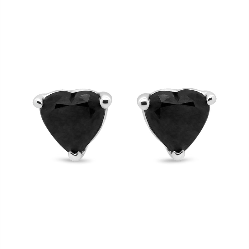 14K White Gold 1.00 Cttw Heart Shaped Black Diamond Solitaire Stud Earrings (Black Color, I1-I2 Clarity)