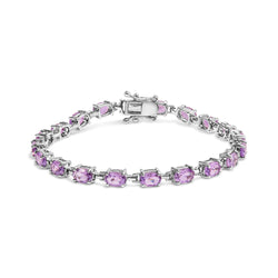 .925 Sterling Silver 8 1/2 Cttw Oval Shaped Purple Amethyst Link Bracelet - 7" Inches