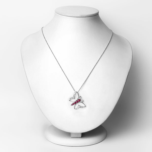 0.62 Carat Genuine Ruby and White Zircon .925 Sterling Silver Necklace