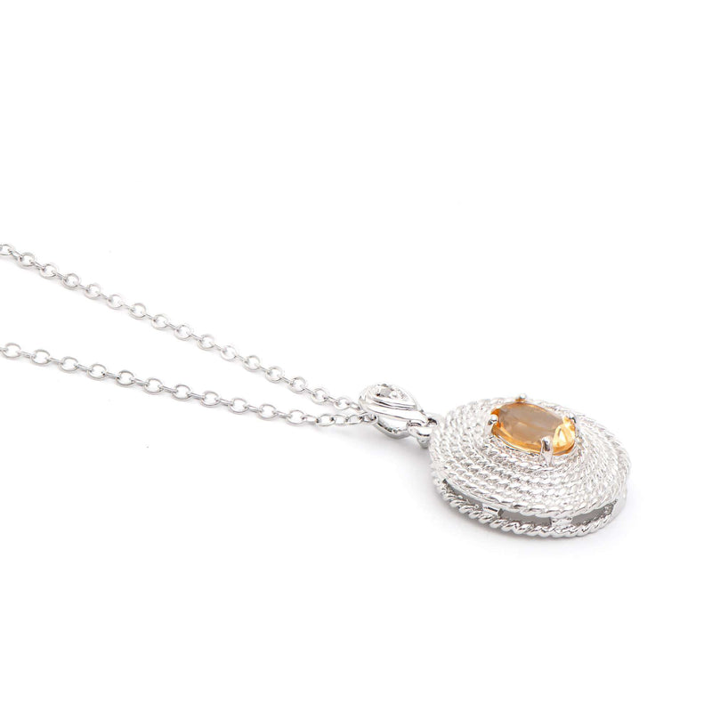 1.08 ctw Citrine & Diamonds Rhodium Plated Designer Pendant 18 in