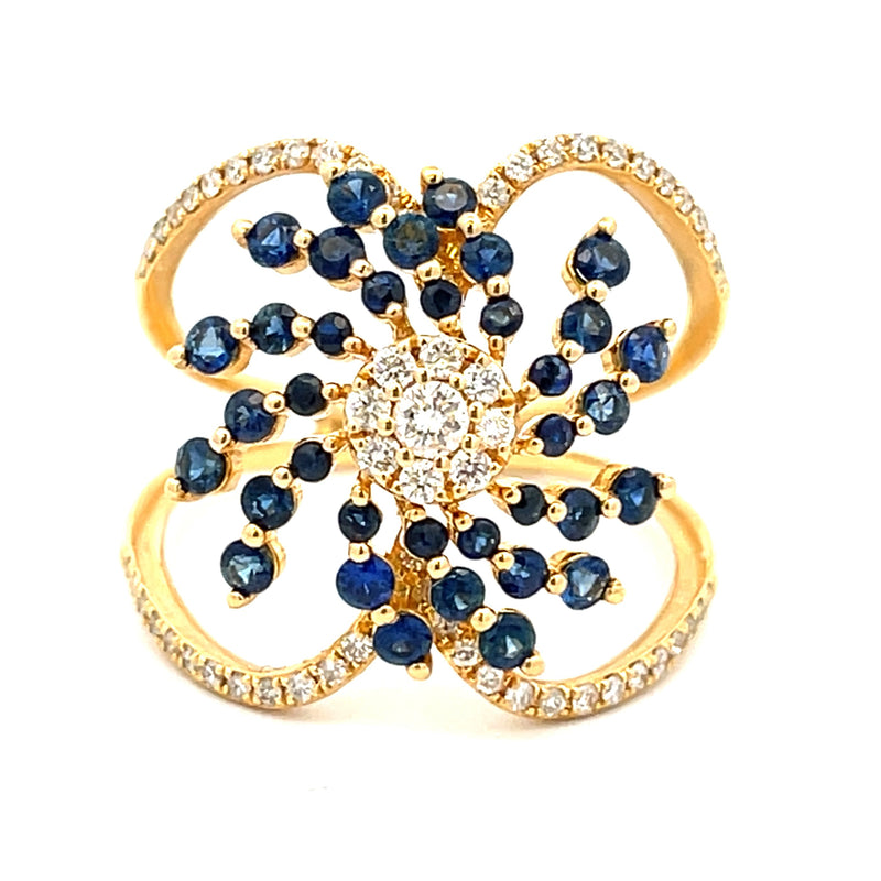 Genuine 1.29ct Sapphire Diamond Ring 18KT Yellow Gold