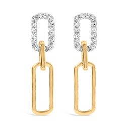 14K Yellow Gold 1/10 Cttw Diamond Studded Paperclip Drop and Dangle Earrings (I-J Color, SI1-SI2 Clarity)