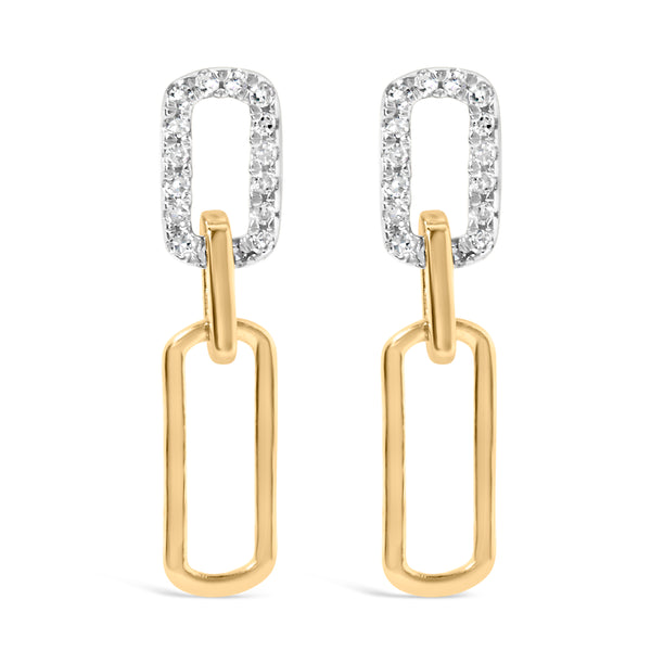 14K Yellow Gold 1/10 Cttw Diamond Studded Paperclip Drop and Dangle Earrings (I-J Color, SI1-SI2 Clarity)