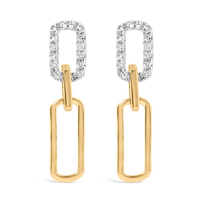 14K Yellow Gold 1/10 Cttw Diamond Studded Paperclip Drop and Dangle Earrings (I-J Color, SI1-SI2 Clarity)