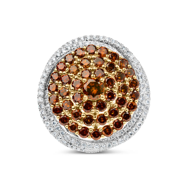 14K White Gold 3.00 Cttw Orange Brown Diamond Halo Swirl Cocktail Ring (F-G Color, VS1-VS2 Clarity) - Ring Size 7