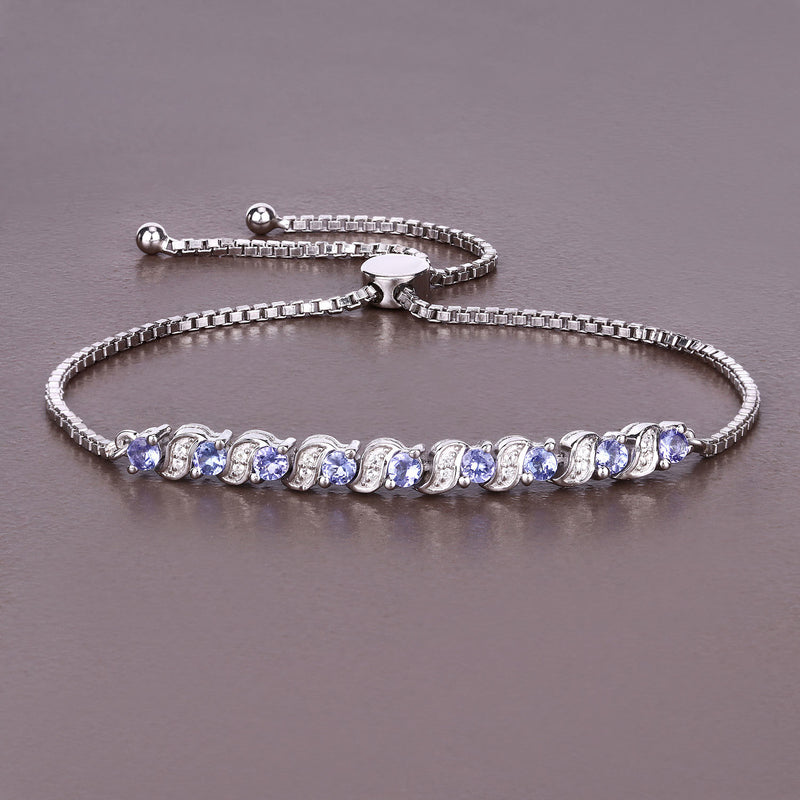 0.98 Carat Genuine Tanzanite and White Topaz .925 Sterling Silver Bracelet