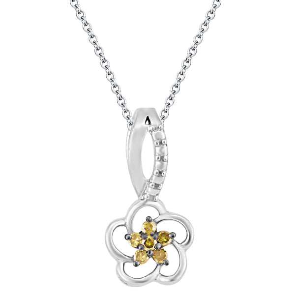 V3 Jewelry Yellow Diamond & Sterling Silver Flower Pendant Necklace