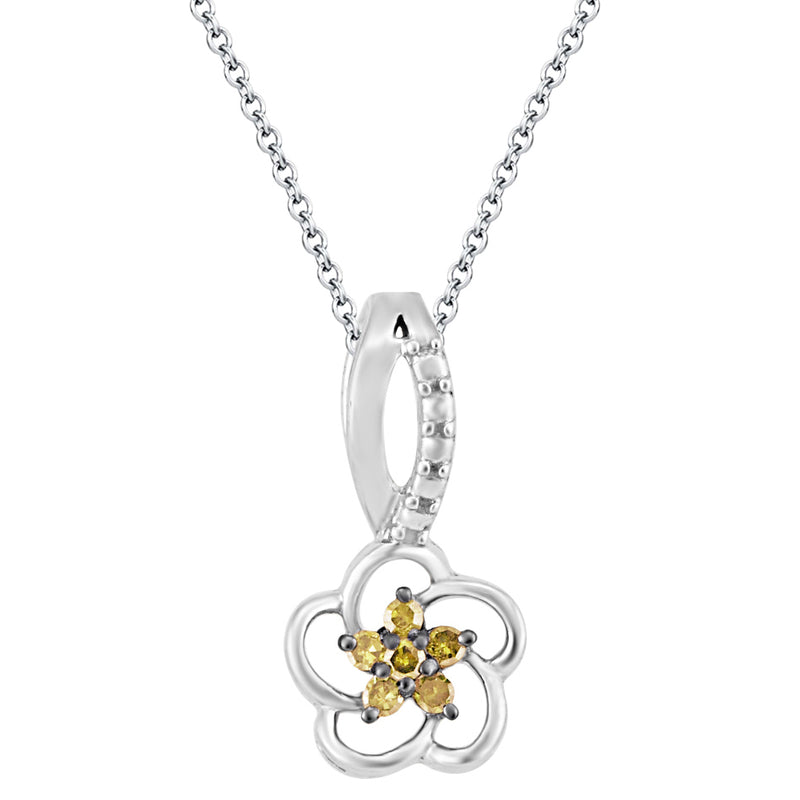 V3 Jewelry Yellow Diamond & Sterling Silver Flower Pendant Necklace